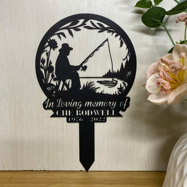 Personalized Fisherman Memorial Metal Stake, Custom Fisherman Metal Grave Marker, Fisher Loss Dad Loss Sympathy Sign, Fish Hunter Cemetery Stake