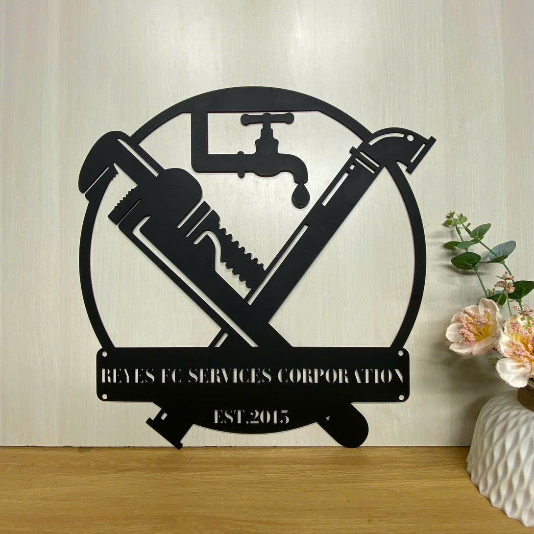 Custom Plumbing Tools Metal Wall Art, Personalized Plumber Metal Name Sign, Plumbing Service Metal Sign, Plumbing Repairman Name Metal Wall Sign