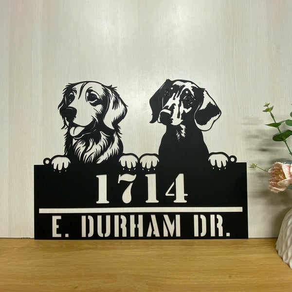 Personalized Dogs Address Metal Sign, Custom Dog Address House Number Metal Wall Hanging, Dog Metal Front Porch Sign, Pet Sign Front Door Metal Decor