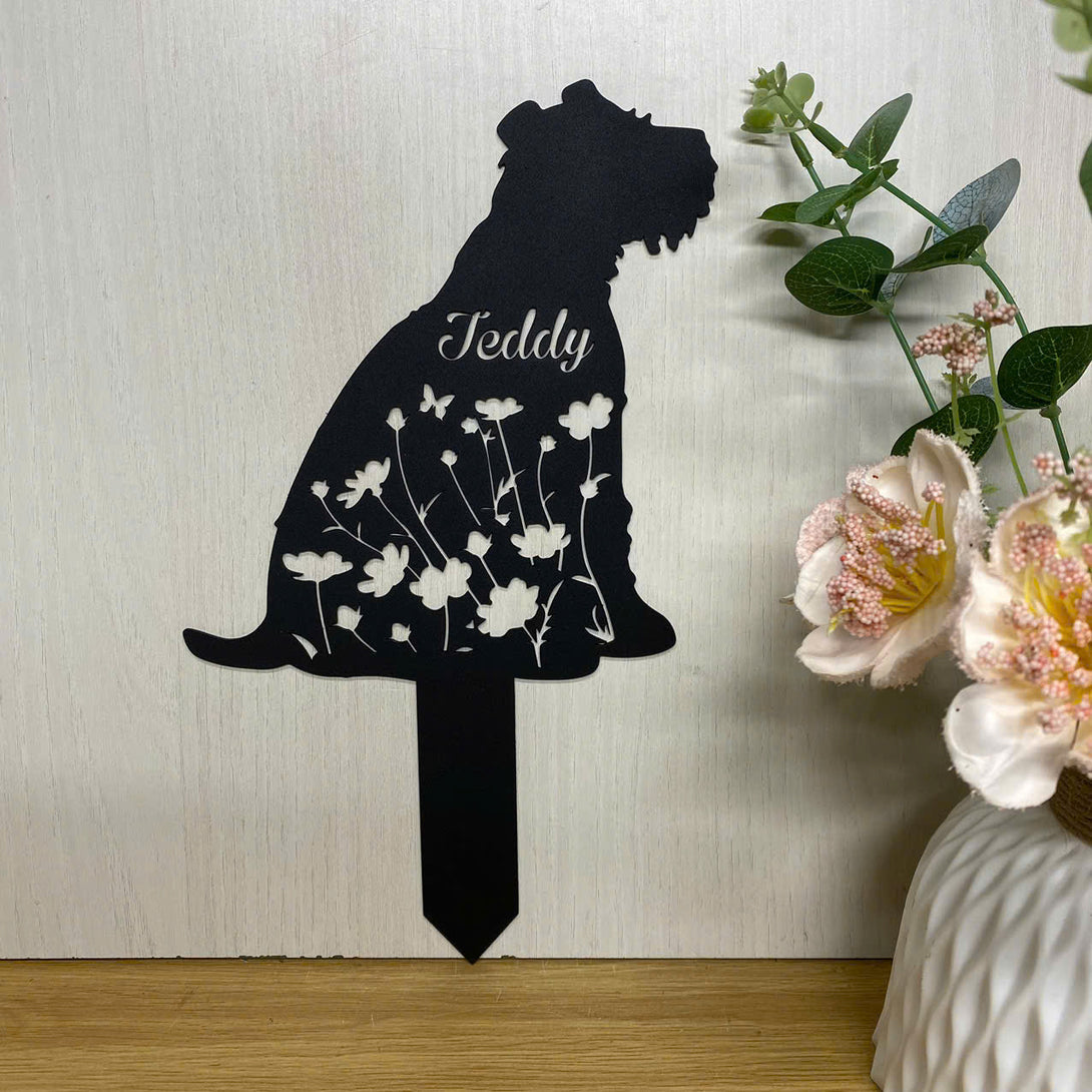 Custom Russian Terrier Dog Memorial Metal Grave Marker, Dog Loss Metal Yard Stake, Personalized Floral Dog Memorial Stake, Pet Loss Metal Yard Sign