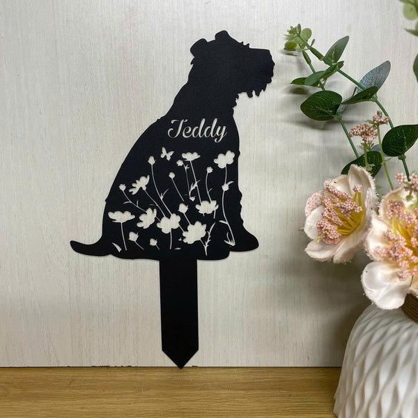 Custom Russian Terrier Dog Memorial Metal Grave Marker, Dog Loss Metal Yard Stake, Personalized Floral Dog Memorial Stake, Pet Loss Metal Yard Sign