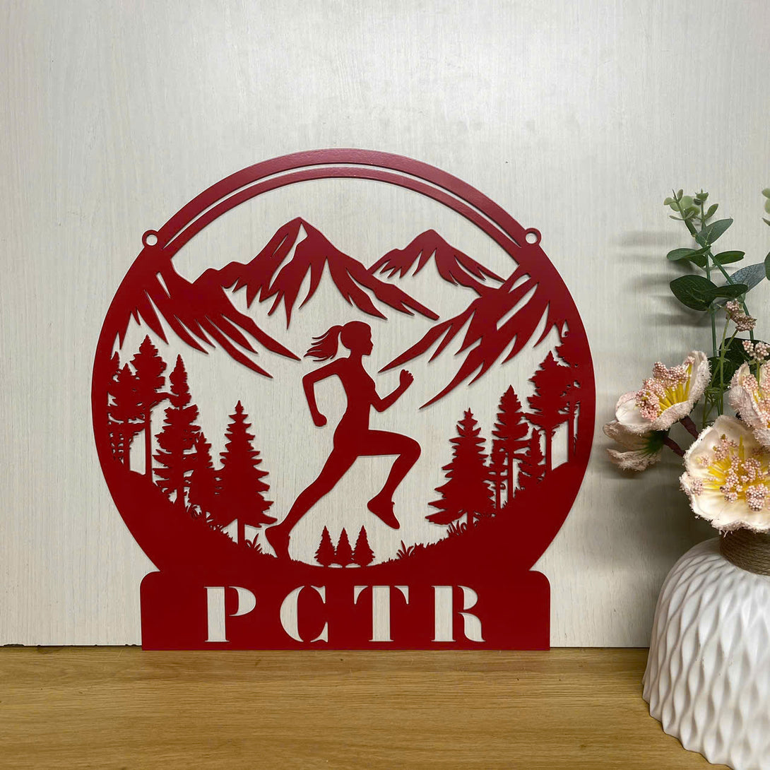 Custom Mountain Trail Running Metal Wall Art, Personalized Runner Family Name Metal Sign Home Decor, Marathon Metal Sign, Running Metal Wall Sign