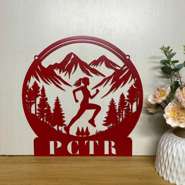 Custom Mountain Trail Running Metal Wall Art, Personalized Runner Family Name Metal Sign Home Decor, Marathon Metal Sign, Running Metal Wall Sign