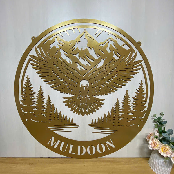 Custom Outdoor Eagle Monogram Metal Wall Art Decor, Mountain Forest Eagle Metal Name Sign, Eagle Front Door Cabin Metal Sign,american Eagle Metal Sign