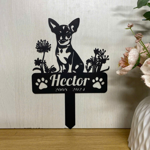 Personalized Chihuahua Dog Memorial Garden Stake, Custom Dog Loss Metal Grave Marker, Pet Loss Remembrance Stake, Chihuahua Lovers Metal Yard Sign