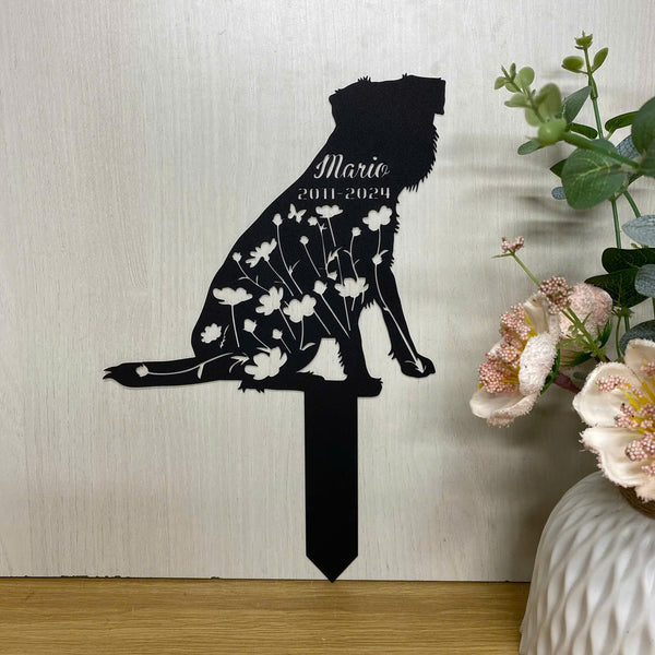 Custom Border Terrier Dog Memorial Metal Grave Marker, Dog Loss Metal Yard Stake, Personalized Floral Dog Memorial Stake, Pet Loss Metal Yard Sign