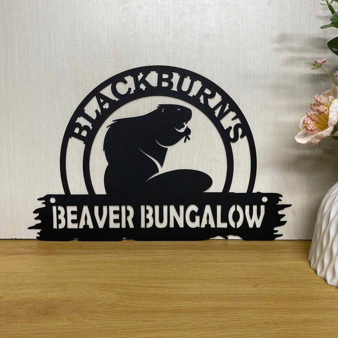 Personalized Great Outdoor Beaver Metal Sign, Custom Beaver Lodge Metal Wall Art, Mountain Camping Site Metal Decor, Beaver Cabin Metal Wall Sign