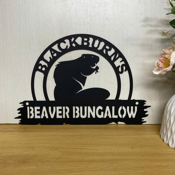 Personalized Great Outdoor Beaver Metal Sign, Custom Beaver Lodge Metal Wall Art, Mountain Camping Site Metal Decor, Beaver Cabin Metal Wall Sign