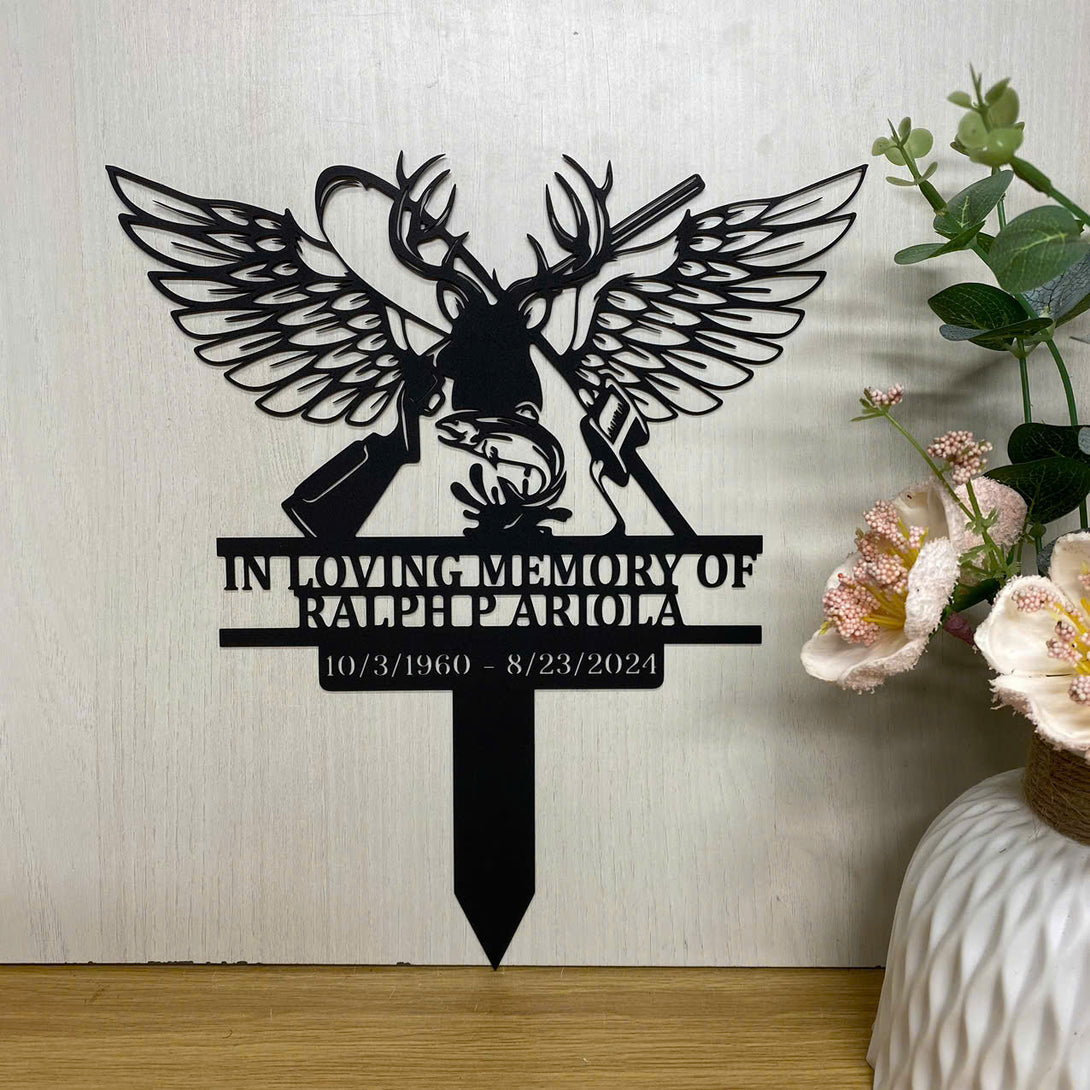 Custom Hunting Memorial Metal Stake, Personalized Hunter Metal Grave Marker, Hunting Fishing Remembrance Sign, Fisher Hunter Loss Garden Yard Sign