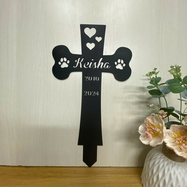 Personalized Pet Memorial Metal Cross Sign Stake, Custom Dog Paw Metal Cross Stake, Pet Loss Metal Yard Sign, Dog Cat Grave Markers Cross Metal Sign