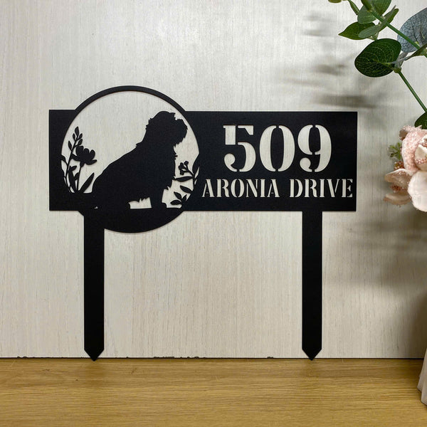 Custom Shih Tzu Dog Metal Address Metal Stake, Personalized Dog Address House Number Metal Yard Sign, Metal Address Number Lawn Garden Sign With Stake