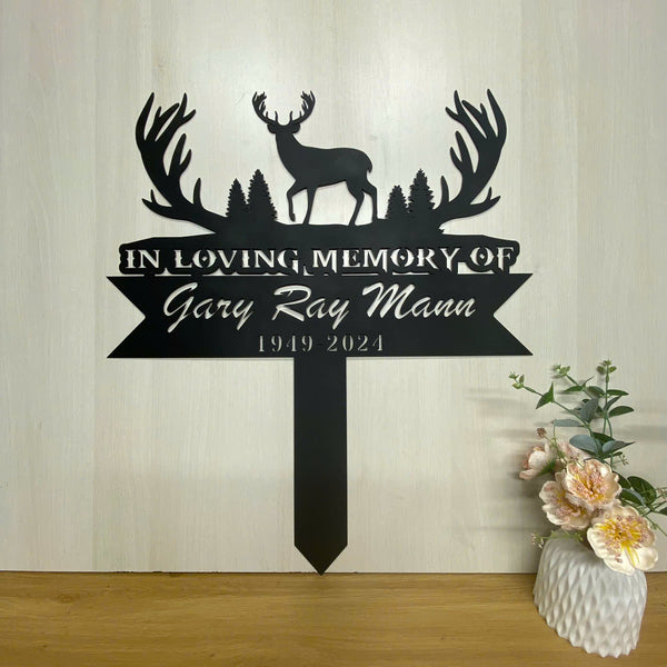 Custom Deer Hunter Memorial Metal Stake, In Loving Memory Hunter Metal Grave Marker, Hunter Metal Remembrance Sign, Hunter Loss Metal Garden Stake