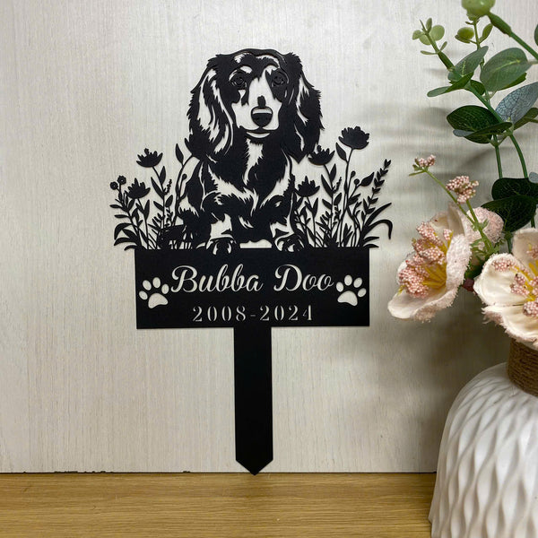 Personalized Long-haired Dachshund Memorial Garden Stake, In Loving Memory Of Dog Metal Grave Marker, Pet Loss Remembrance Stake, Dog Metal Yard Sign