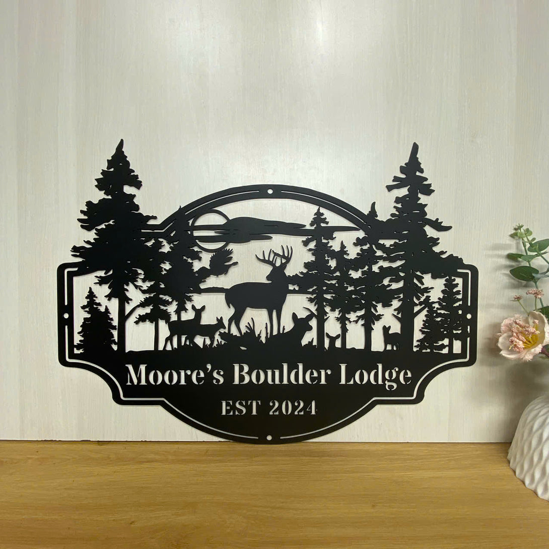 Personalized Family Name Forest Deer Metal Sign, Custom Wildlife Metal Wall Art, Deer Ranch Metal Hanging Sign, Custom Mountain Deer Metal Farm Sign
