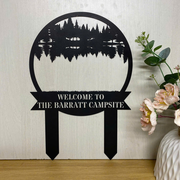 Custom Lake House Camping Metal Sign With Stake, Personalized Family Name Campsite Metal Stake, Forest Lake Camping Sign, Great Outdoor Camping Sign