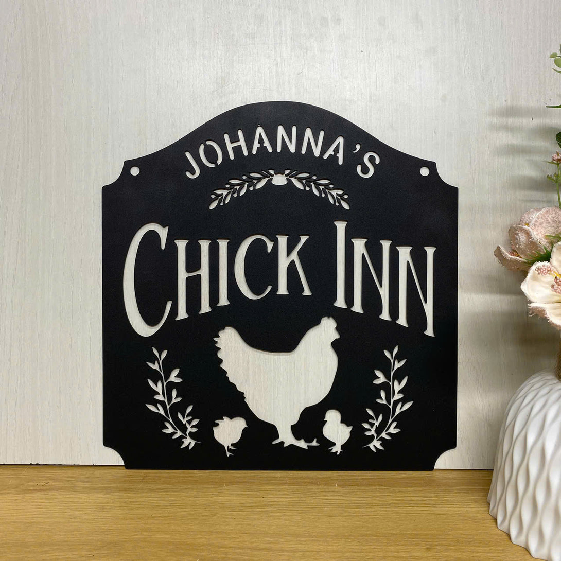 Personalized Name Chicken Farm Metal Sign, Chicken Hen House Metal Farm Sign, Custom Chicken Coop Metal Wall Art, Poultry Farm Coop Metal Decor