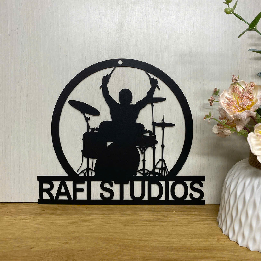 Custom Drummer Metal Name Sign, Personalized Drum Set Metal Wall Art, Drums Musical Instrument Sign, Drum Set Rock Music Studio Metal Wall Hanging