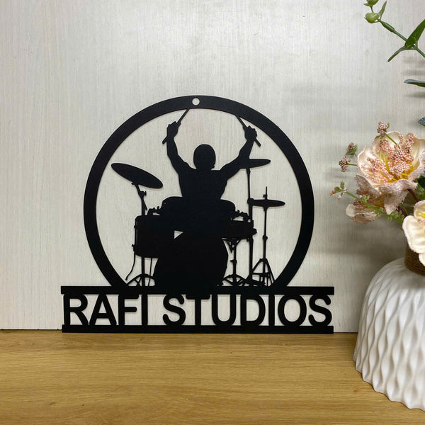 Custom Drummer Metal Name Sign, Personalized Drum Set Metal Wall Art, Drums Musical Instrument Sign, Drum Set Rock Music Studio Metal Wall Hanging