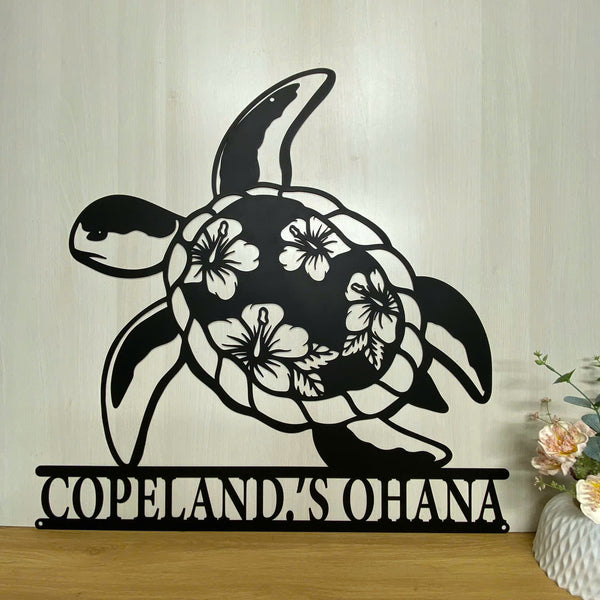 Personalized Floral Sea Turtle Monogram Metal Name Sign, Sea Turtle Beach House Metal Wall Sign, Custom Sea Turtle Metal Wall Art, Housewarming Sign