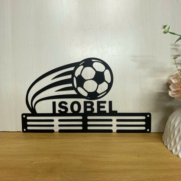 Custom Soccer Medal Holder Metal Wall Art, Personalized Football Player Name Medal Hanger, Soccer Medal Display Awards Metal Wall Sign