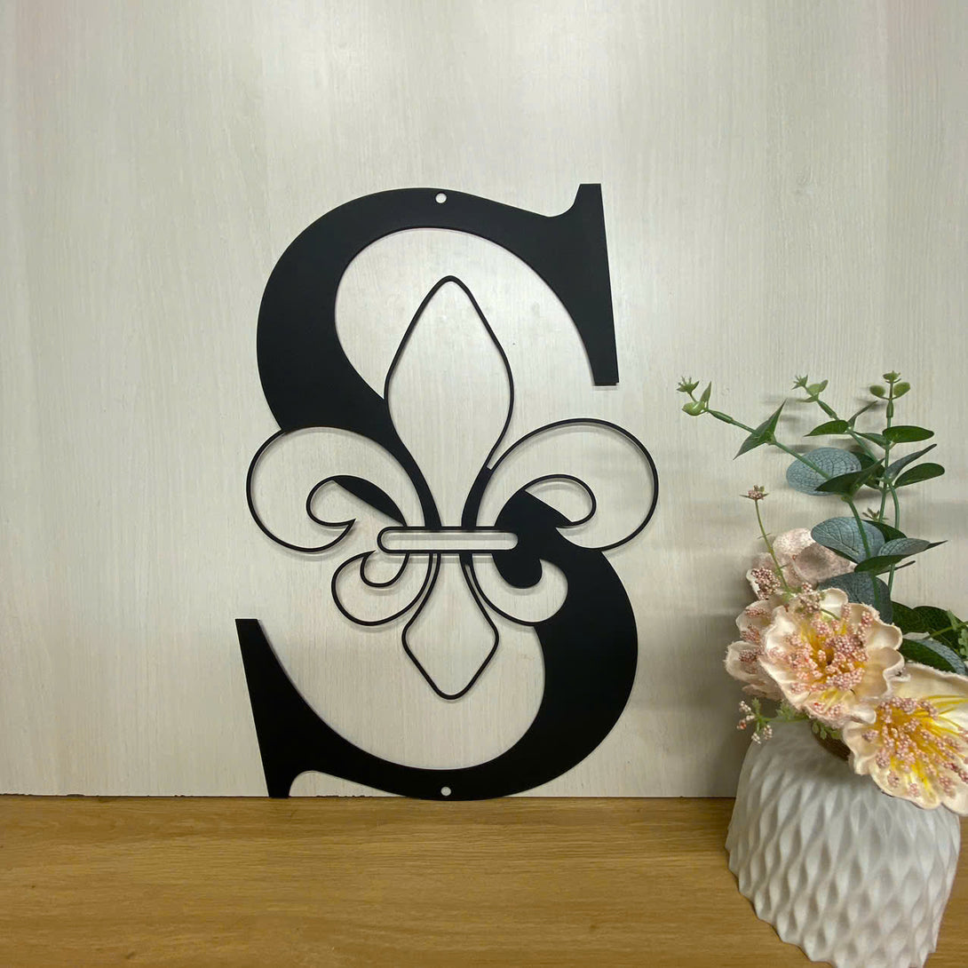 Personalized Initial Letter Fleur De Lis Metal Sign, Custom Fleur De Lis Initial Letter Wall Art Decor, Initial Split Letter Metal Sign Home Decor