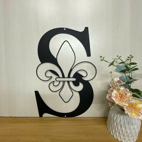 Personalized Initial Letter Fleur De Lis Metal Sign, Custom Fleur De Lis Initial Letter Wall Art Decor, Initial Split Letter Metal Sign Home Decor