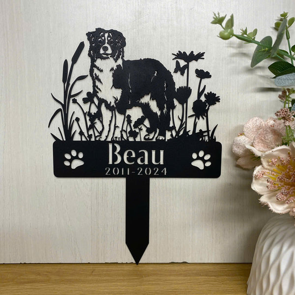 Custom Australian Shepherd Dog Memorial Metal Stake, Personalized Name Dog Loss Garden Stake, Pet Loss Metal Grave Marker, Dog Sympathy Metal Sign
