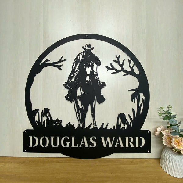 Personalized Western Cowboy Metal Wall Hanging Art, Custom Cowboy Metal Sign With Name, Farm Horse Cowboy Metal Wall Sign, Metal Western Cowboy Sign