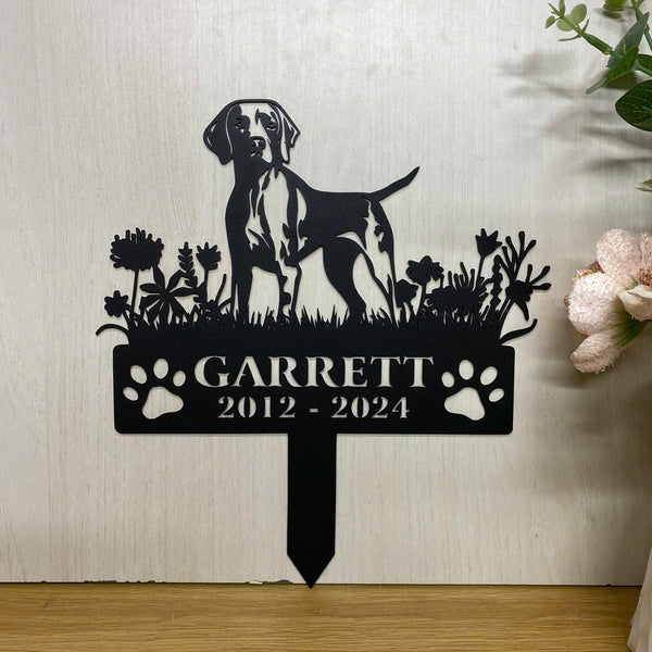 Custom Vizsla Dog Memorial Metal Garden Stake, Dog Loss Metal Grave Marker, Personalized Dog With Flower Memorial Stake, Dog Sympathy Metal Yard Sign