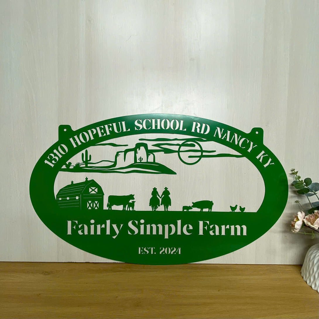 Custom Farmhouse Family Name Metal Sign, Personalized Cowboy Couple Metal Farm Sign, Metal Cattle Farm Sign, Western Cowboy Lover Metal Wall Art