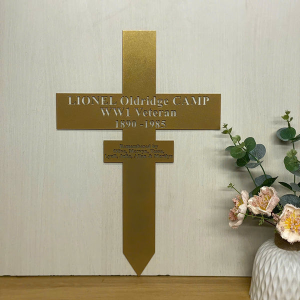 Personalized Memorial Cross Metal Stake, In Loving Memory Cross Sympathy Sign, Metal Cross Memorial Plaque With Stake, Metal Remembrance Stake