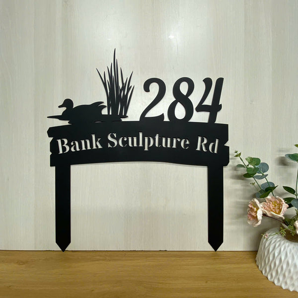 Personalized Loon Duck Address Metal Yard Stake, Custom Address Number Metal Yard Sign, Lawn Address Metal Sign, Address House Number Metal Stake