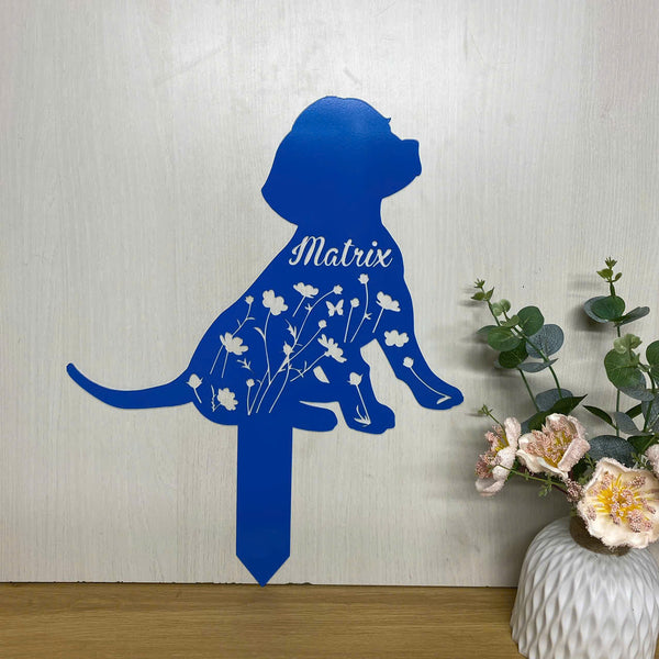 Custom Beagle Dog Memorial Metal Garden Stake, Personalized Floral Dog Memorial Stake, Dog Loss Metal Grave Marker, Dog Sympathy Metal Yard Sign