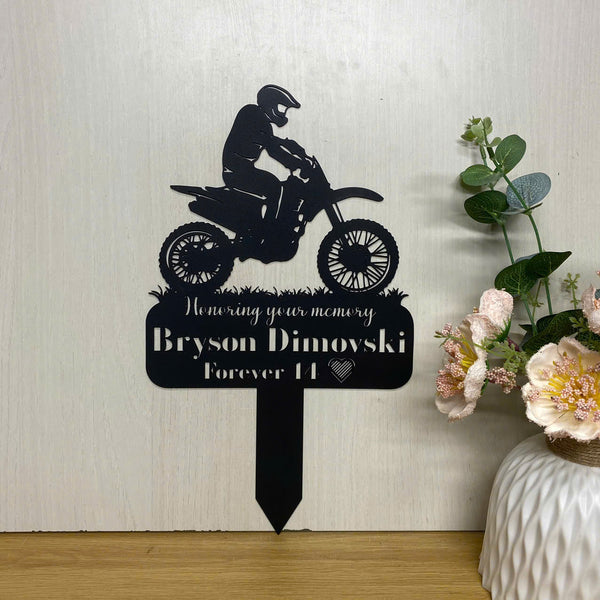 Custom Motocross Biker Memorial Metal Stake, Dirtbike Motorcycle Metal Garden Stake, Biker Loss Metal Grave Marker, Motorcycle Sympathy Metal Sign