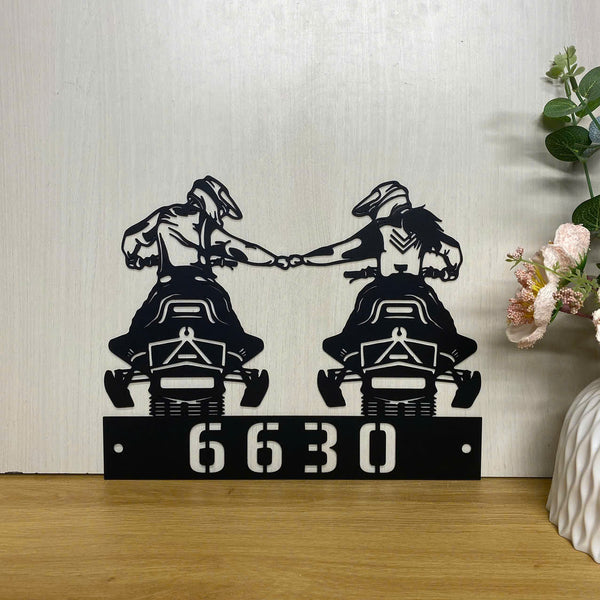 Custom Couple Snowmobile Metal Wall Art, Personalized Ski-doo Family Name Metal Sign, Motor Sled Biker Metal Wall Sign Decor