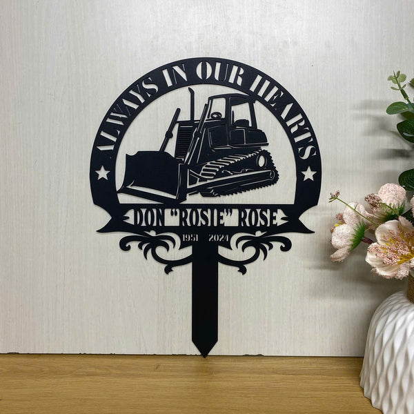 Personalized Bulldozer Memorial Metal Sign With Stake, Bulldozer Driver Loss Metal Yard Sign, Bulldozer Metal Grave Marker, Dad Loss Remembrance Stake