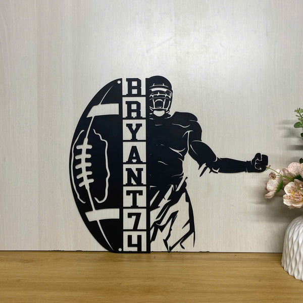 Custom American Football Player Metal Wall Art, Personalized Football Player Name And Number Metal Sign, American Football Club Boy Room Metal Sign