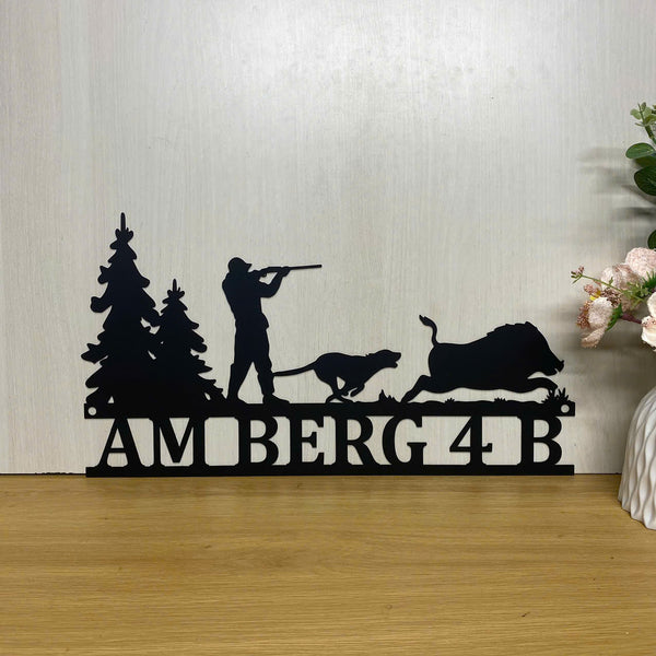 Custom Dog Hound Wild Boar Hunting Metal Wall Art, Personalized Hunter Metal Name Sign, Wildlife Hunting Metal Sign, Boar Hunting Man Cave Metal Decor