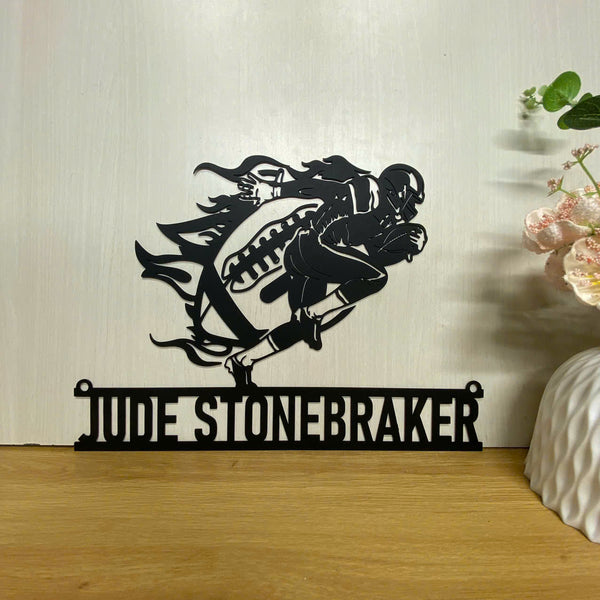 Custom American Football Player Metal Wall Hanging Art, Personalized Football Player Metal Name Sign, Football Team Kids Room Metal Sign Wall Decor