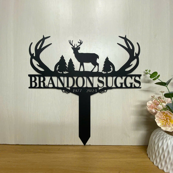 Custom Deer Hunter Memorial Metal Yard Stake, Hunter Memory Metal Grave Marker, Deer Hunter Metal Remembrance Sign, Hunter Dad Loss Metal Garden Stake