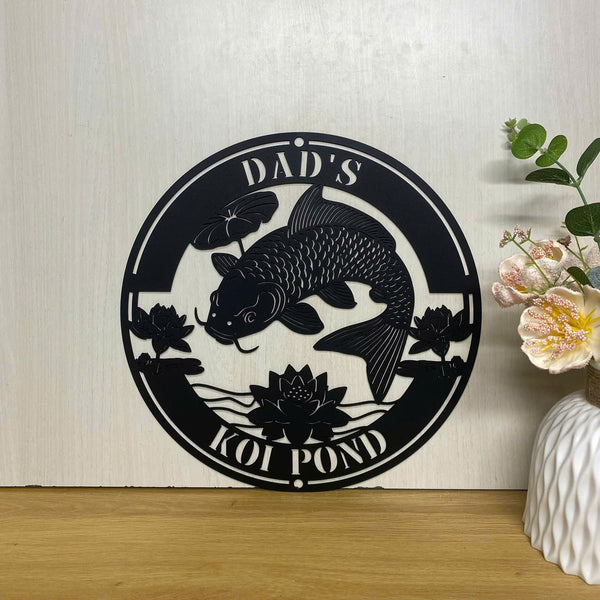 Personalized Koi Fish Lotus Pond Metal Wall Hanging, Koi Fish Monogram Metal Name Sign, Custom Koi Pond Metal Sign, Koi Fish Metal Wall Art Home Decor