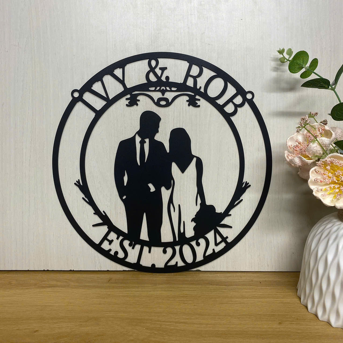 Custom Bride Groom Wedding Couple Metal Sign, Personalized Metal Couple Name Sign, Wedding Anniversary Monogram Metal Sign, Mr & Mrs Name Metal Sign