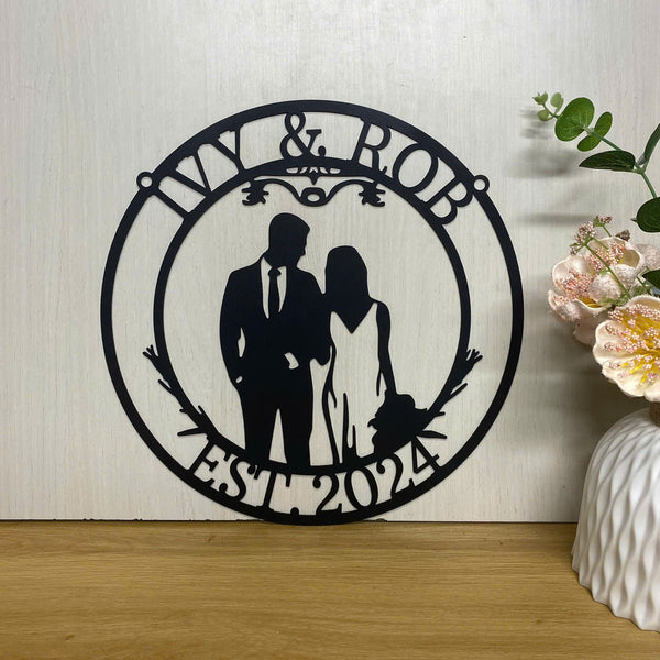 Custom Bride Groom Wedding Couple Metal Sign, Personalized Metal Couple Name Sign, Wedding Anniversary Monogram Metal Sign, Mr & Mrs Name Metal Sign