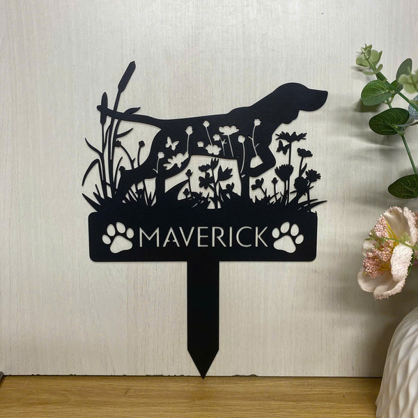Custom Metal German Shorthaired Pointer Dog Memorial Stake, Personalized Dog Loss Metal Garden Stake, Floral Hunting Pointer Dog Metal Grave Marker