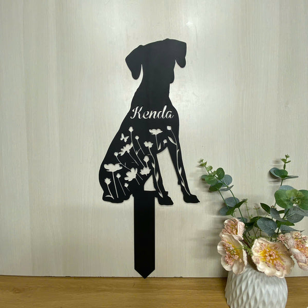 Personalized Rhodesian Ridgeback Memorial Garden Stake, Floral Dog Metal Yard Sign, Pet Loss Remembrance Stake, Loving Memory Dog Metal Grave Marker