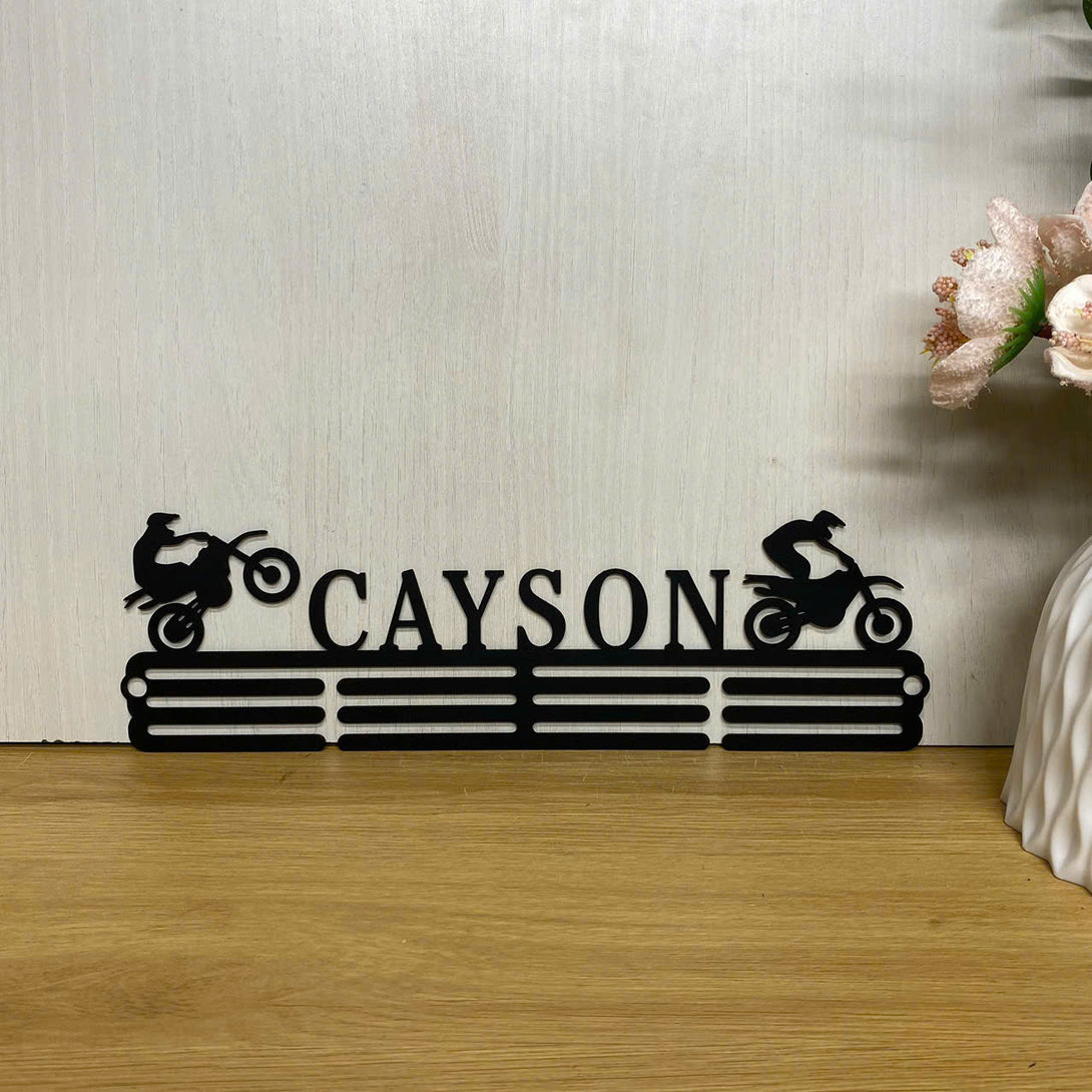 Custom Name Motocross Medal Hanger, Sports Medal Holder Display Rack For Awards Ribbons, Dirt Bike Racing Tiered Award Metal Rack