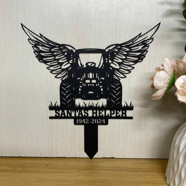 Personalized Farm Tractor With Wings Metal Grave Marker, Farmer Memorial Metal Stake, Farmer Loss Remembrance Stake,tractor Metal Outdoor Garden Stake