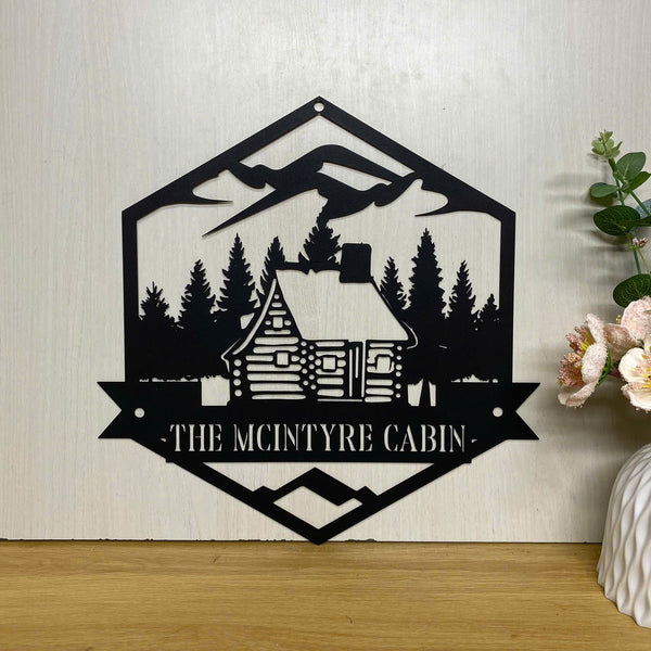 Custom Cabin House Address Metal Wall Art, Metal Mountain Forest Cabin Sign, Personalized Family Name Metal Sign, Man Cave Cabin Lodge Metal Decor