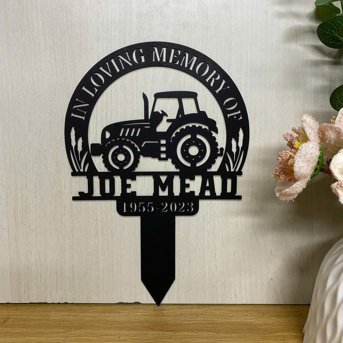 Custom Farm Tractor Driver Memorial Plaque Stake, Personalized Farmer Metal Garve Maker, Farmer Memorial Cross For Grave, Farmer Loss Metal Yard Sign