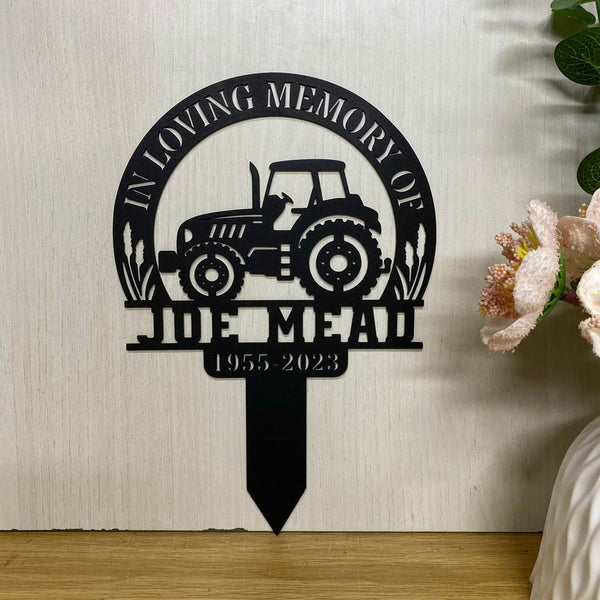 Custom Farm Tractor Driver Memorial Plaque Stake, Personalized Farmer Metal Garve Maker, Farmer Memorial Cross For Grave, Farmer Loss Metal Yard Sign